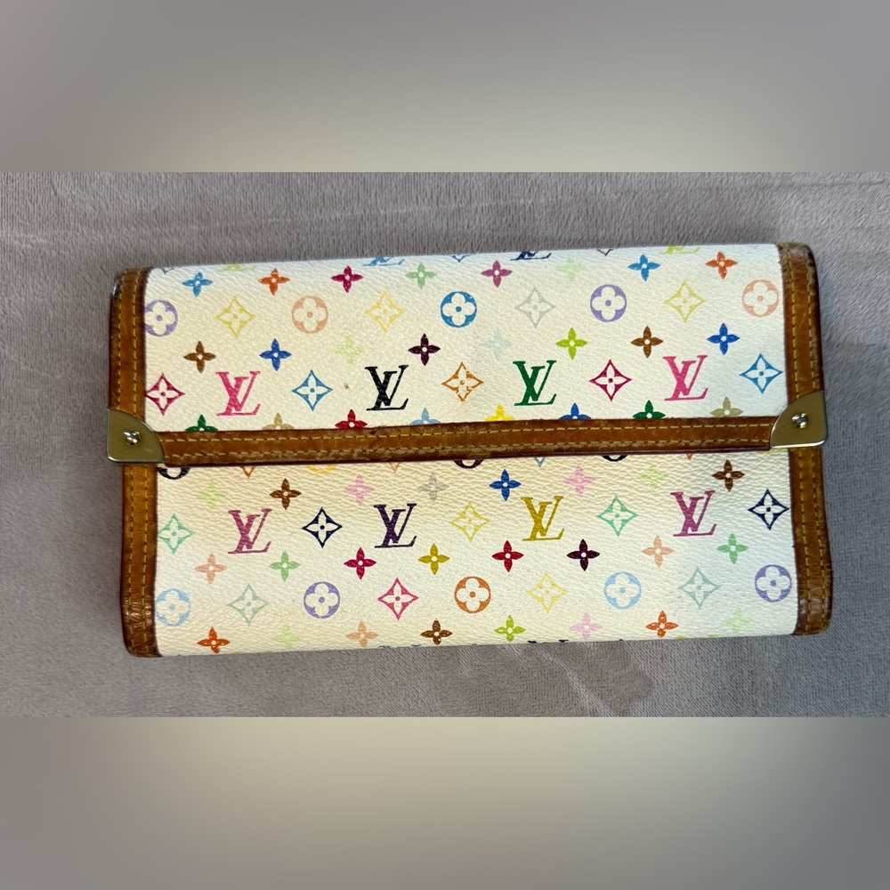 Louis Vuitton Multicolor Murakami Monogram Tresor International Wallet White